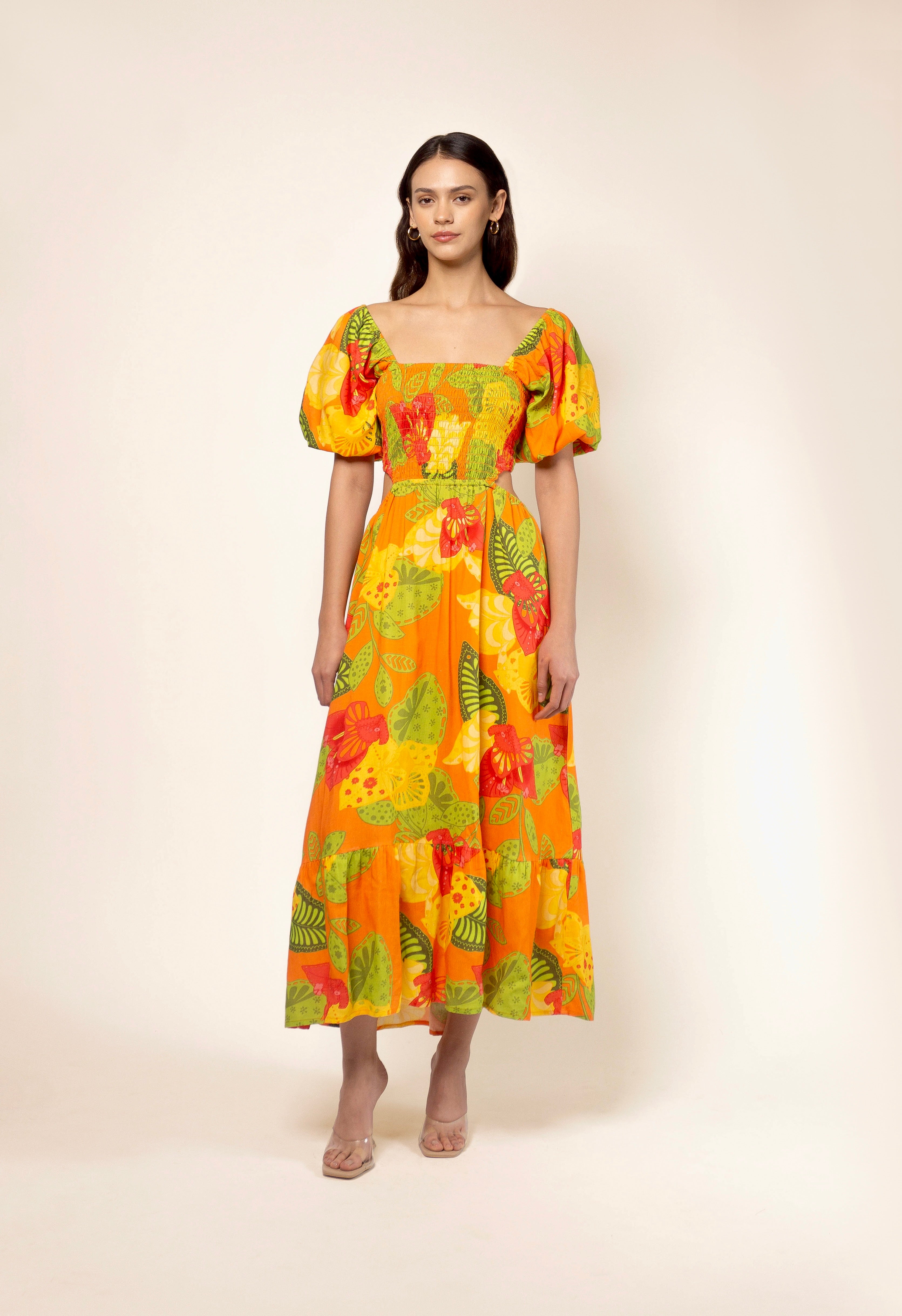 BUGAMBILIANA LINEN MIDI DRESS